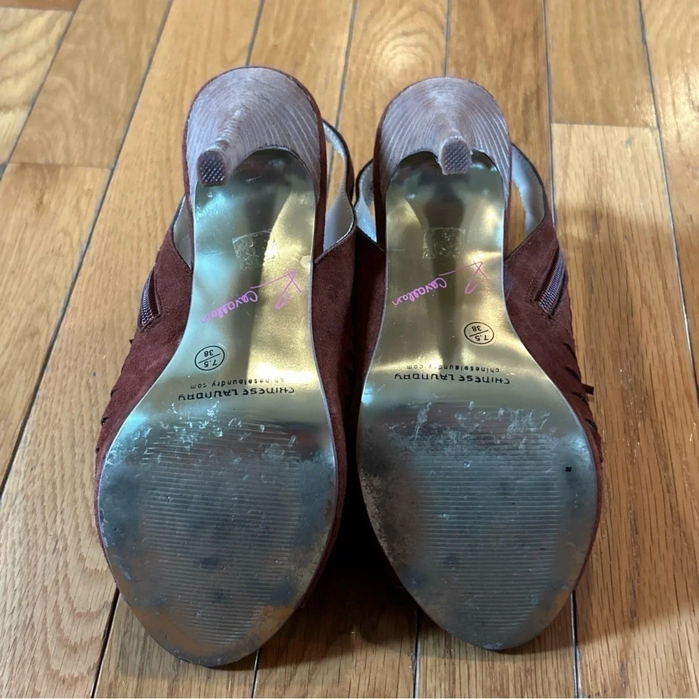 Chinese Laundry Lindy Heels w/ Fringe Kristin Cavallari Peep Toe Sz 7.5 Brown